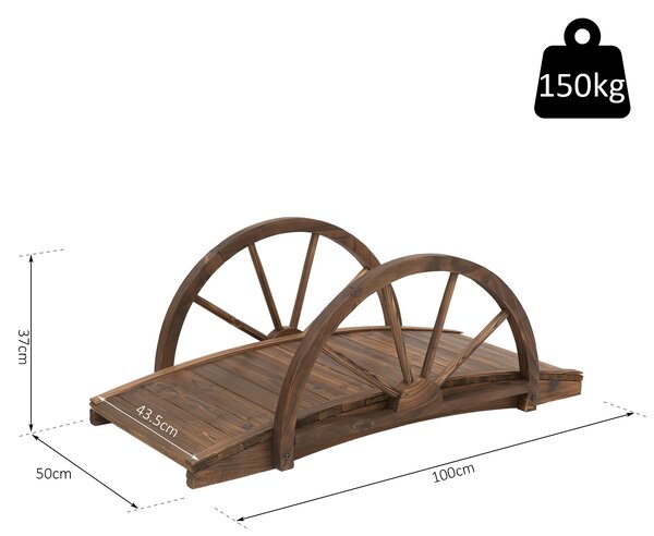 Outsunny Wooden Garden Bridge Lawn Décor Stained Finish Arc Outdoor Pond WalkwayYard Decoration Half Wheeled Railings 100L x 50W x 37Hcm Aosom UK