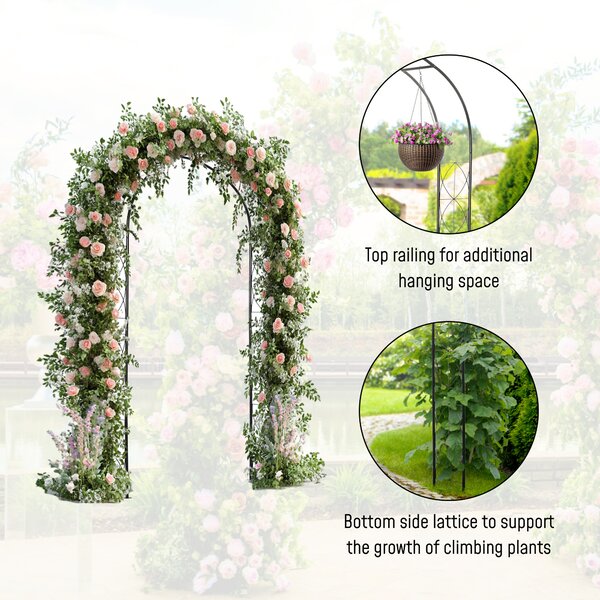 Outsunny 2.3m Wedding Arch, Vintage Style Steel Garden Patio Outdoor Arbor & Trellis Arch Support for Vines, Black Aosom UK