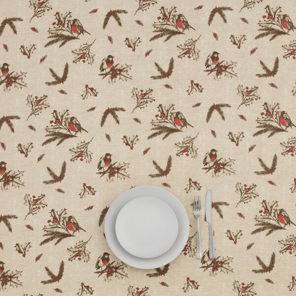 By The Metre Festive Robin Oilcloth