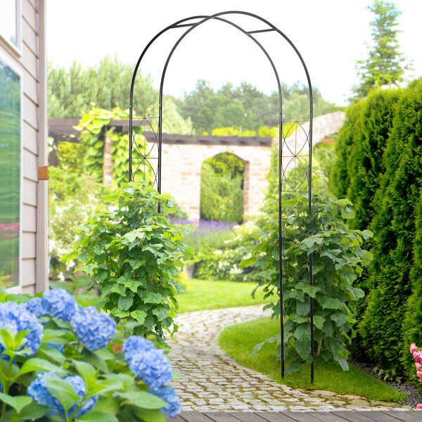 Outsunny 2.3m Wedding Arch, Vintage Style Steel Garden Patio Outdoor Arbor & Trellis Arch Support for Vines, Black Aosom UK