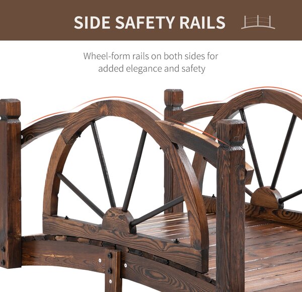 Outsunny Wooden Garden Bridge Decorative Arc Footbridge with Safety Guardrail Outdoor Lawn Pond Bridge Walkway Stained Wood Aosom UK