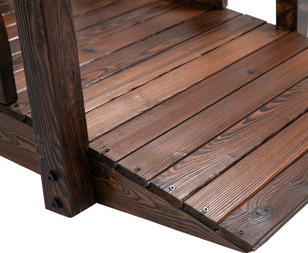 Outsunny Wooden Garden Bridge Decorative Arc Footbridge with Safety Guardrail Outdoor Lawn Pond Bridge Walkway Stained Wood Aosom UK
