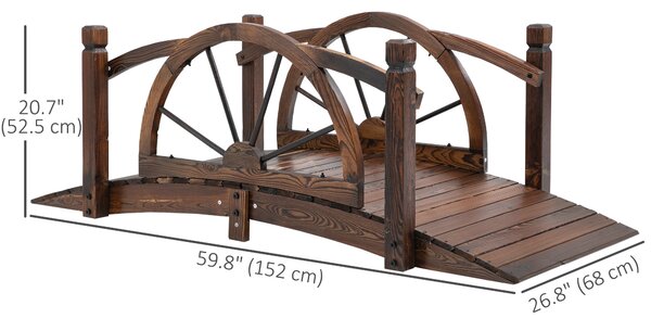Outsunny Wooden Garden Bridge Decorative Arc Footbridge with Safety Guardrail Outdoor Lawn Pond Bridge Walkway Stained Wood Aosom UK