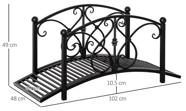 Outsunny 102L x 48W x 49H Classic Metal Garden Bridge with Safety Railings Arc Footbridge Decorative Pond for Backyard Creek Stream, Black