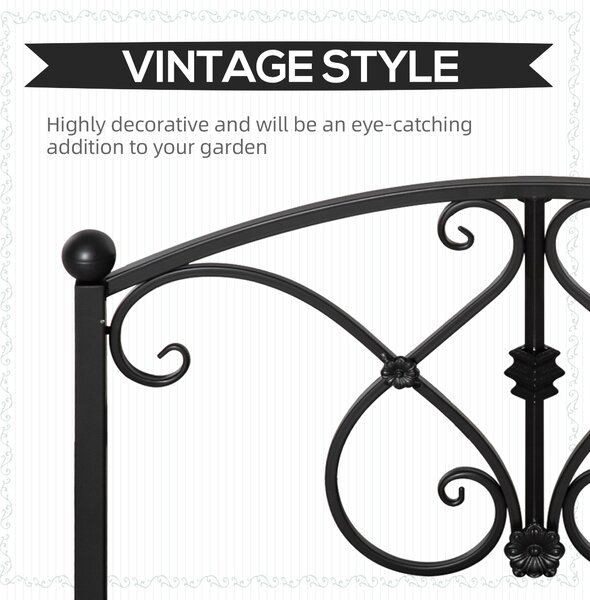 Outsunny 102L x 48W x 49H Classic Metal Garden Bridge with Safety Railings Arc Footbridge Decorative Pond for Backyard Creek Stream, Black