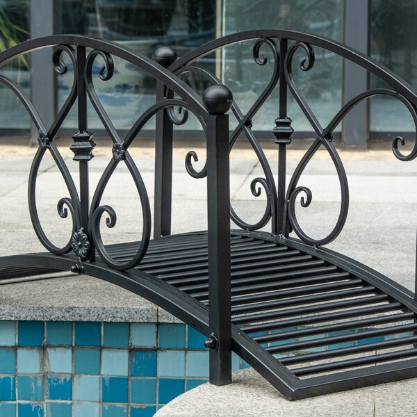 Outsunny 102L x 48W x 49H Classic Metal Garden Bridge with Safety Railings Arc Footbridge Decorative Pond for Backyard Creek Stream, Black