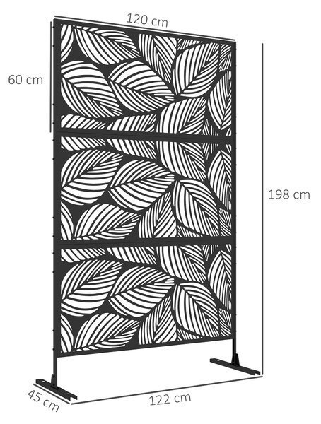 Outsunny Metal Decorative Privacy Screen Outdoor Divider, Black Leaf