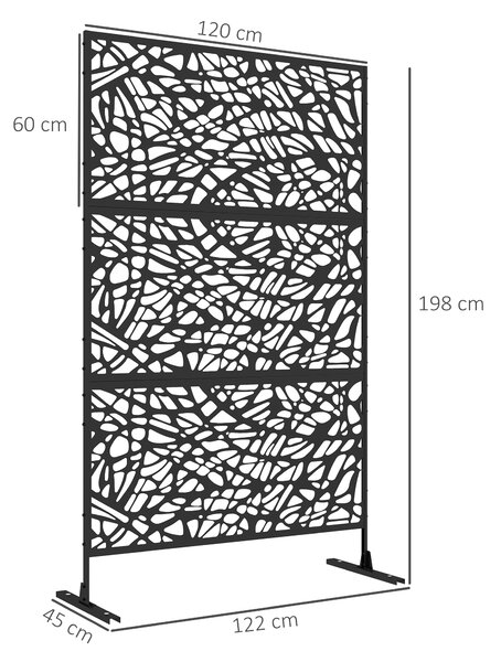Outsunny Metal Decorative Privacy Screen Outdoor Divider, Black Twisted Lines
