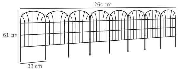 Outsunny Metal Decorative Outdoor Picket Fence Panels Set of 8, Black