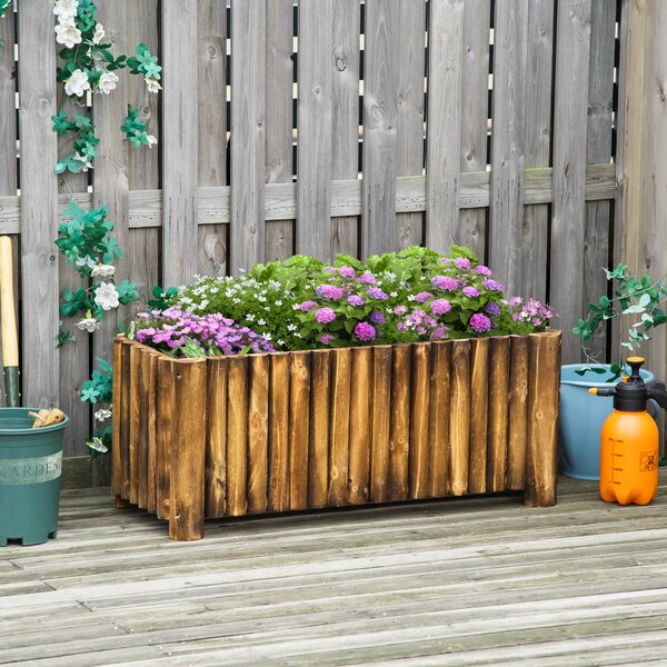 Raised Flower Bed Wooden Rectangualr Planter Container Box Wood 4 Feet Aosom UK
