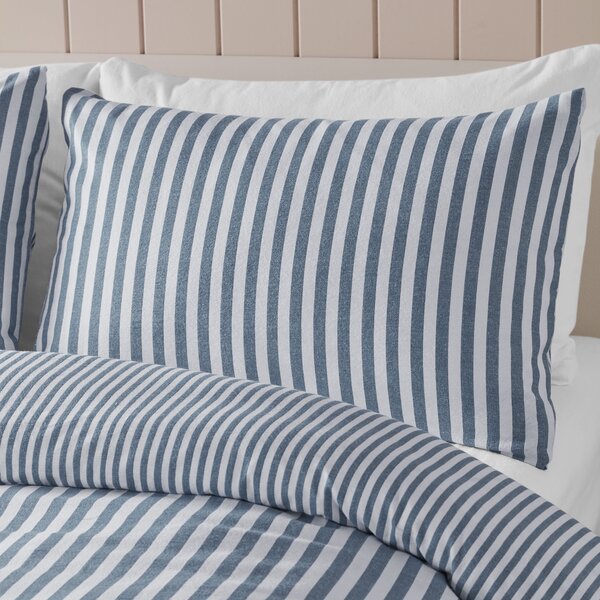 Catherine Lansfield Reversible Stripe 100% Brushed Cotton Duvet Cover & Pillowcase Set