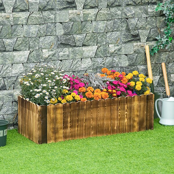Outsunny 109L Garden Flower Raised Bed Pot Wooden Outdoor Large Rectangle Planter Vegetable Box Herb Holder Display (100Lx40Wx30H (cm)) Aosom UK