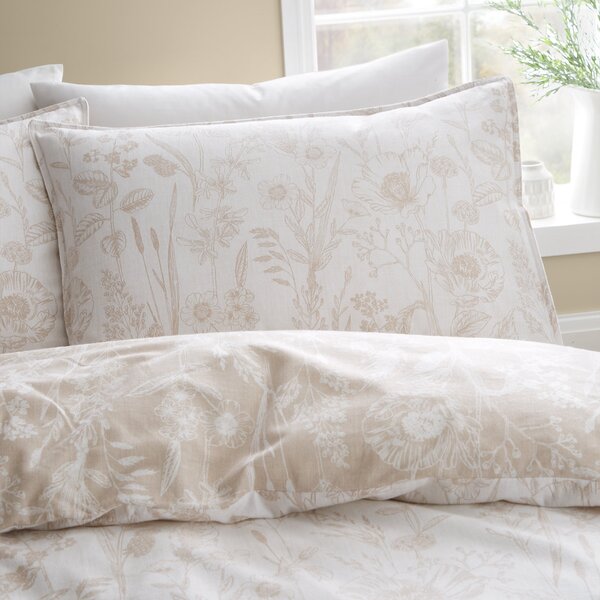 Bianca Floral Toile 100% Brushed Cotton Duvet Cover and Pillowcase Set