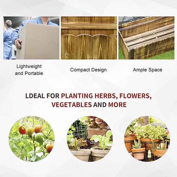 Outsunny 109L Garden Flower Raised Bed Pot Wooden Outdoor Large Rectangle Planter Vegetable Box Herb Holder Display (100Lx40Wx30H (cm)) Aosom UK