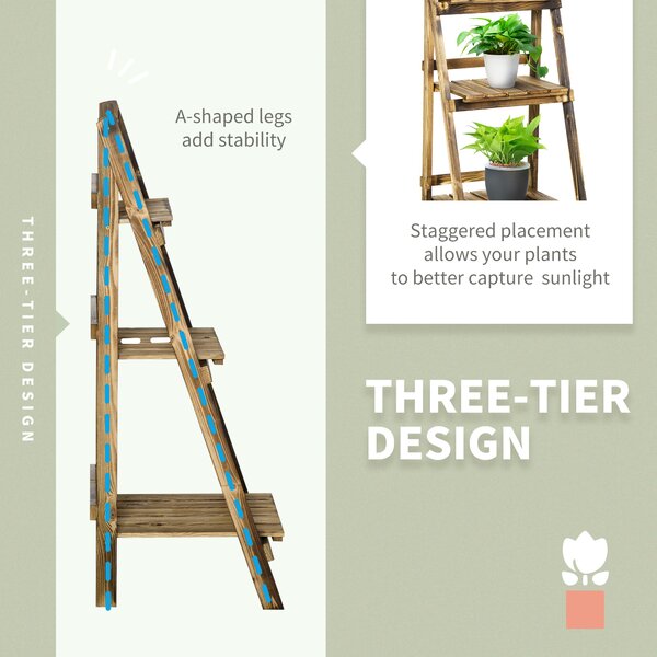 Outsunny 3 Tier Flower Stand Wood Folding Planter Ladder Display Shelf Rack for Garden Outdoor Backyard 40Lx37Wx93H(cm) Aosom UK
