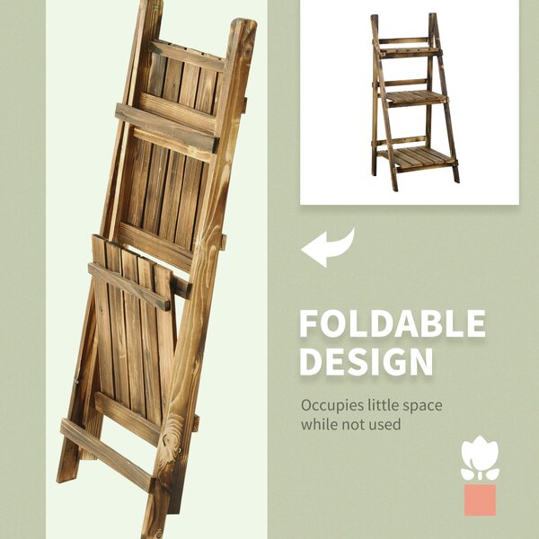 Outsunny 3 Tier Flower Stand Wood Folding Planter Ladder Display Shelf Rack for Garden Outdoor Backyard 40Lx37Wx93H(cm) Aosom UK