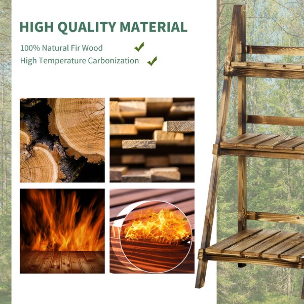 Outsunny 3 Tier Flower Stand Wood Folding Planter Ladder Display Shelf Rack for Garden Outdoor Backyard 40Lx37Wx93H(cm) Aosom UK