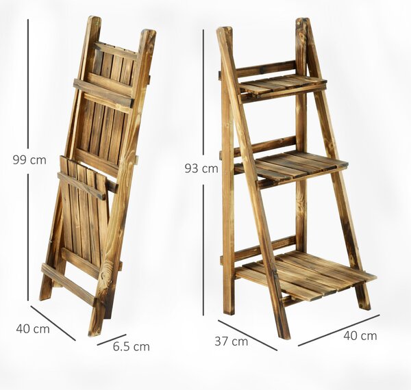 Outsunny 3 Tier Flower Stand Wood Folding Planter Ladder Display Shelf Rack for Garden Outdoor Backyard 40Lx37Wx93H(cm) Aosom UK