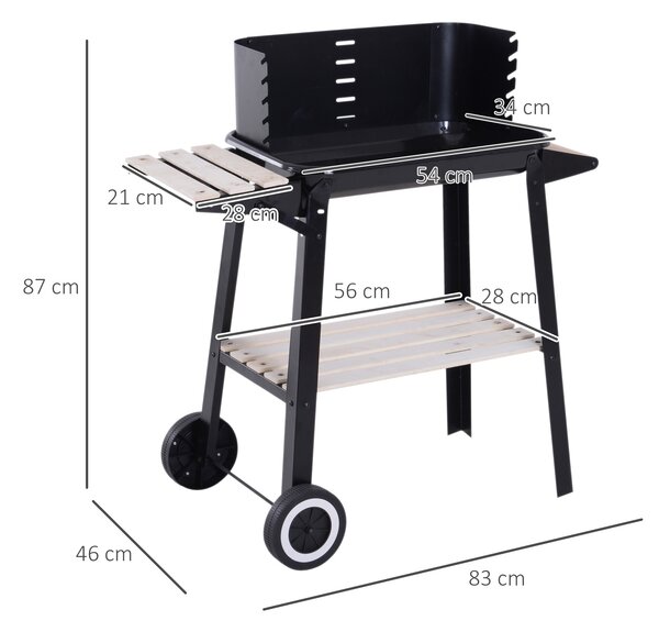 Outsunny BBQ Grill Trolley Charcoal BBQ Barbecue Grill Outdoor Patio Garden Heating Smoker with Side Trays Storage Shelf and Wheels
