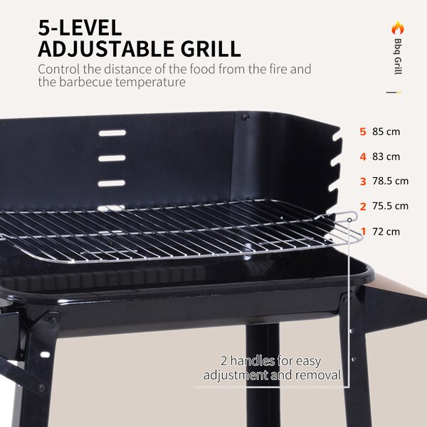 Outsunny BBQ Grill Trolley Charcoal BBQ Barbecue Grill Outdoor Patio Garden Heating Smoker with Side Trays Storage Shelf and Wheels