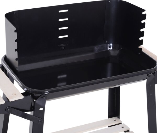 Outsunny BBQ Grill Trolley Charcoal BBQ Barbecue Grill Outdoor Patio Garden Heating Smoker with Side Trays Storage Shelf and Wheels
