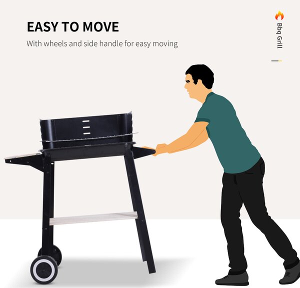 Outsunny BBQ Grill Trolley Charcoal BBQ Barbecue Grill Outdoor Patio Garden Heating Smoker with Side Trays Storage Shelf and Wheels