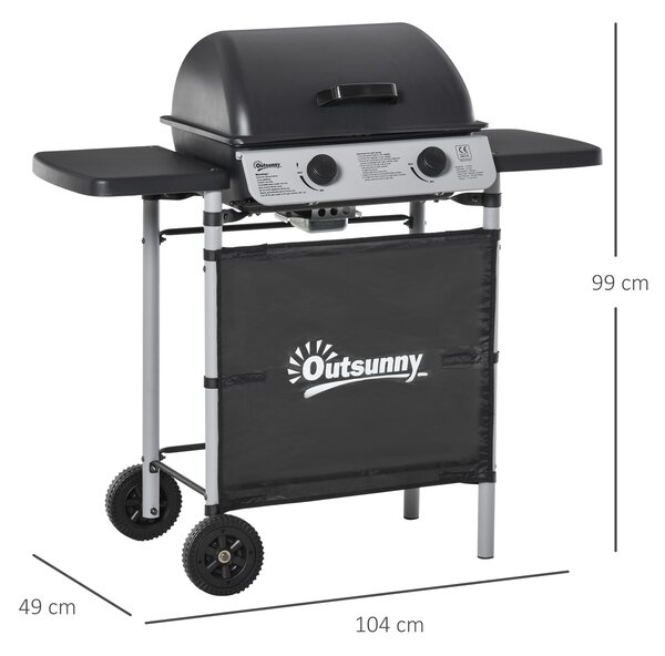 Outsunny 2 Burner Gas Barbecue Grill Propane Gas Cooking BBQ Grill 5.6 kW with Side Shelves Wheels