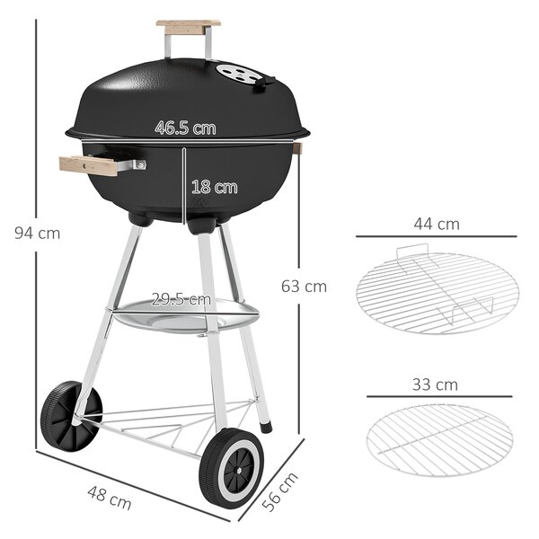 Outsunny BBQ Grill Charcoal Grill Portable Charcoal BBQ Round Kettle Grill Outdoor Heat Control Party Patio Barbecue Aosom UK