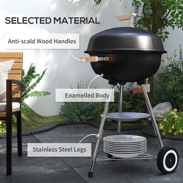 Outsunny BBQ Grill Charcoal Grill Portable Charcoal BBQ Round Kettle Grill Outdoor Heat Control Party Patio Barbecue Aosom UK