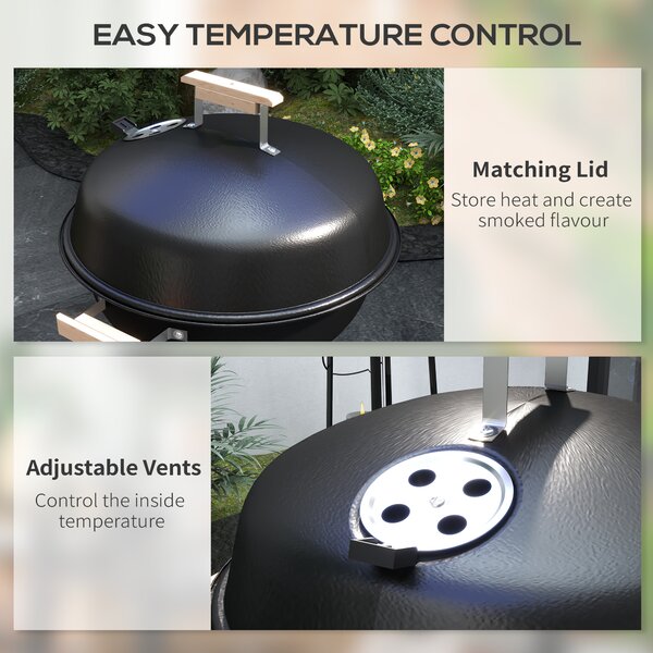 Outsunny BBQ Grill Charcoal Grill Portable Charcoal BBQ Round Kettle Grill Outdoor Heat Control Party Patio Barbecue Aosom UK