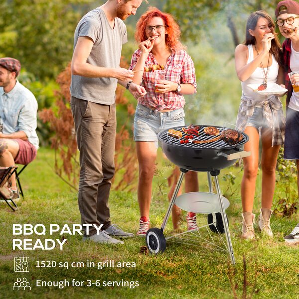 Outsunny BBQ Grill Charcoal Grill Portable Charcoal BBQ Round Kettle Grill Outdoor Heat Control Party Patio Barbecue Aosom UK
