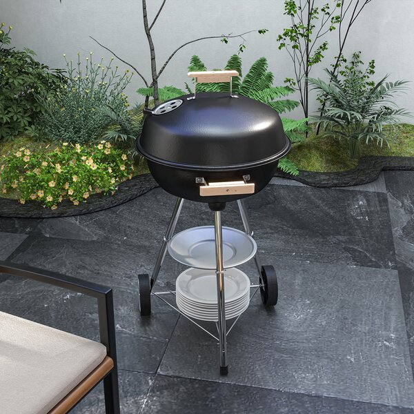 Outsunny BBQ Grill Charcoal Grill Portable Charcoal BBQ Round Kettle Grill Outdoor Heat Control Party Patio Barbecue Aosom UK