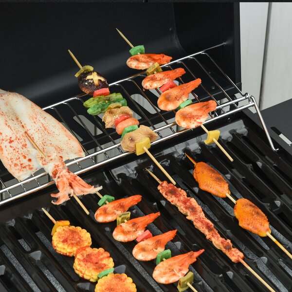 Outsunny Gas BBQ Gas Grill Barbecue 3+1 Burner Garden BBQ Trolley w/ Side Burner Warming Rack Side Shelves Piezo Ignition 110x50x100cm Aosom UK