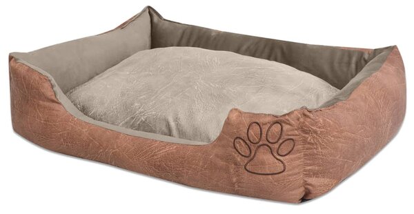 Dog Bed with Cushion PU Artificial Leather Size L Beige