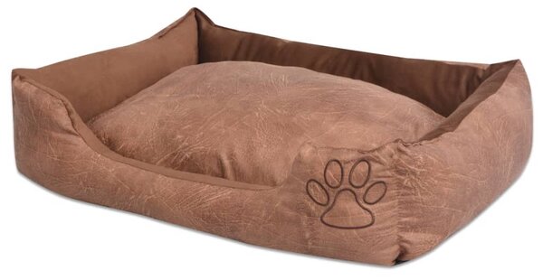 Dog Bed with Cushion PU Artificial Leather Size S Beige