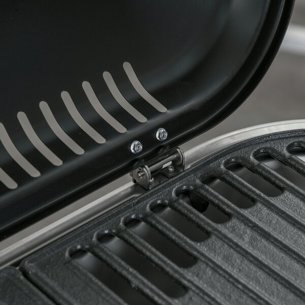 Outsunny Foldable Gas BBQ Grill 2 Burner Garden Barbecue Trolley w/ Lid Side Shelves Pocket Piezo Ignition Thermometer, Aluminium Alloy Aosom UK