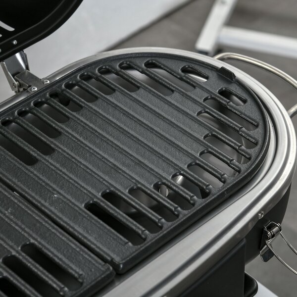 Outsunny Foldable Gas BBQ Grill 2 Burner Table Top Barbecue w/ Lid Piezo Ignition Thermometer for Camping Picnic Cooking, Aluminium Alloy