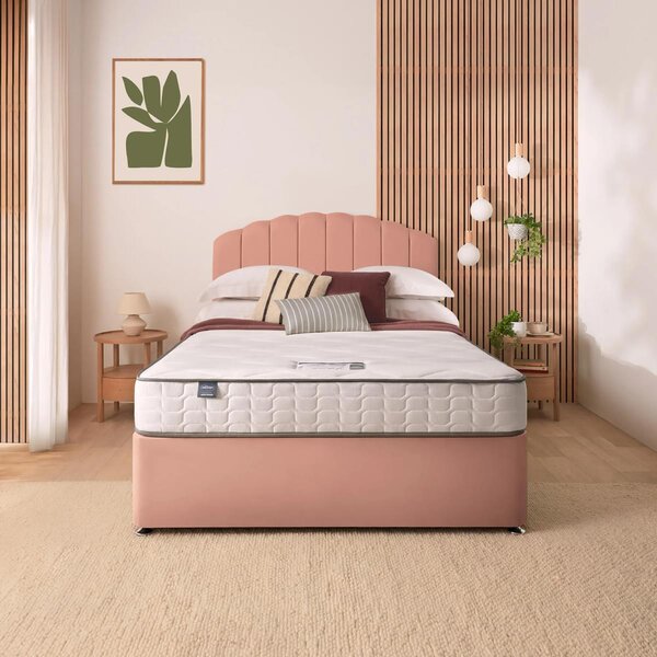 Return - Silentnight Divan Bed With Velvet Merlin Headboard, Single Pink with 2 Drawers