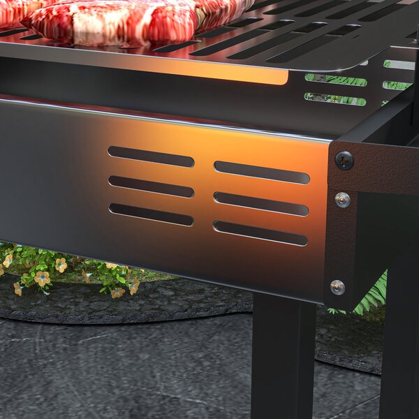 Outsunny BBQ Rotisserie Grill Roaster Charcoal Spit Roasting Machine for Chicken Turkey with 3-Level Grill Grate, Side Shelves Aosom UK