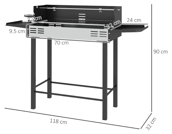 Outsunny BBQ Rotisserie Grill Roaster Charcoal Spit Roasting Machine for Chicken Turkey with 3-Level Grill Grate, Side Shelves Aosom UK
