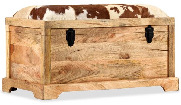 245371 Storage Bench Real Leather and Solid Mango Wood 80x44x39 cm