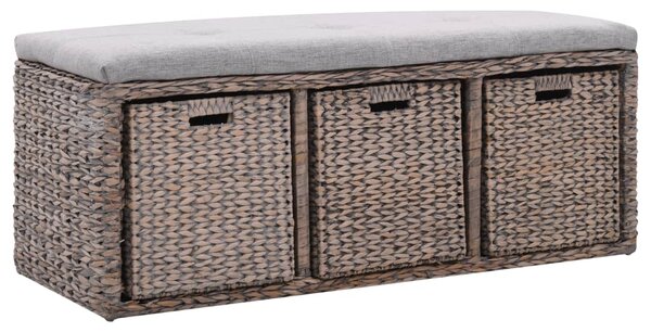 Bench with 3 Baskets Seagrass 105x40x42 cm Grey