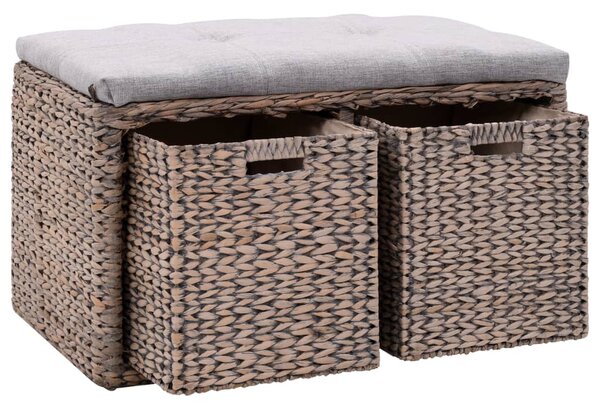 Bench with 2 Baskets Seagrass 71x40x42 cm Grey