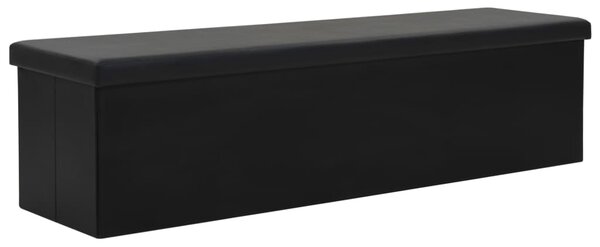 Folding Storage Bench Faux Leather 150x38x38 cm Black