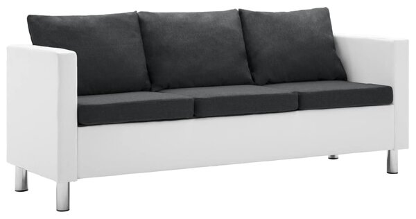 3-Seater Sofa Faux Leather White and Dark Grey