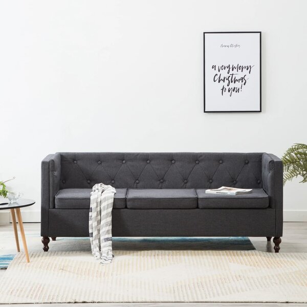 3-Seater Chesterfield Sofa Fabric Upholstery Dark Grey