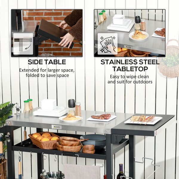 Outsunny Multi-Feature BBQ Grill Table, with Stainless Steel Top - Black