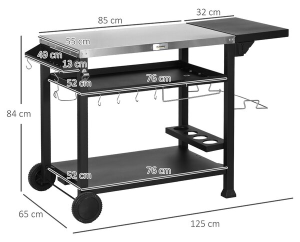 Outsunny Multi-Feature BBQ Grill Table, with Stainless Steel Top - Black