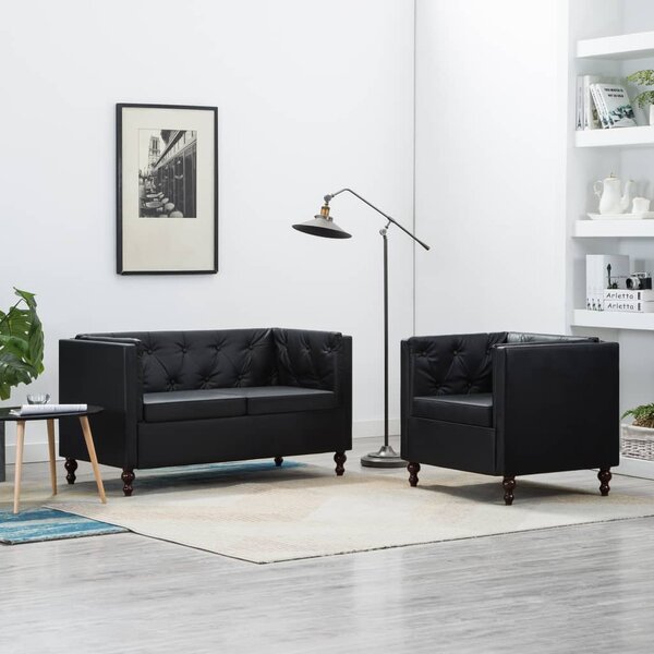 2 Piece Sofa Set Faux Leather Upholstery Black