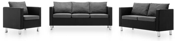 Sofa Set 3 Pieces Faux Leather Black and Light Grey